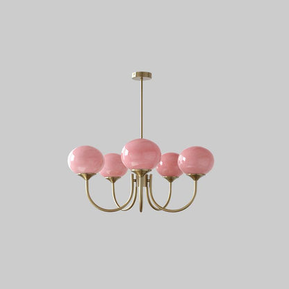 Modern Gooseneck Globe Chandelier - Mid-Century Pink & Orange Glass Pendant