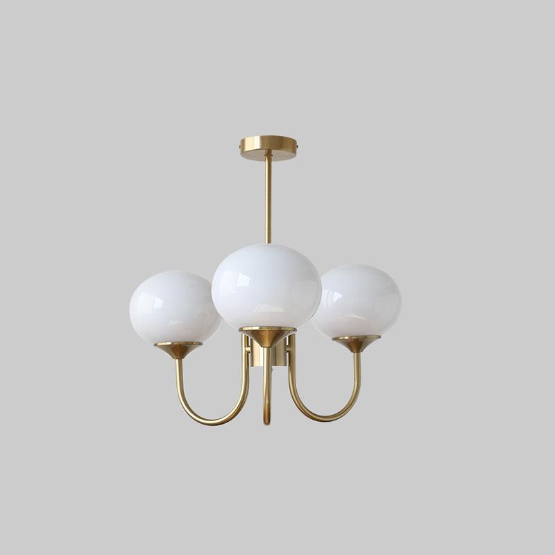 Modern Gooseneck Globe Chandelier - Mid-Century Pink & Orange Glass Pendant