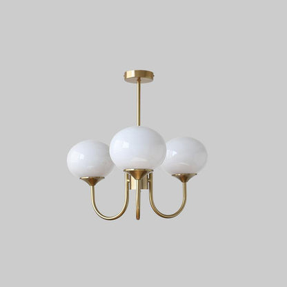 Modern Gooseneck Globe Chandelier - Mid-Century Pink & Orange Glass Pendant