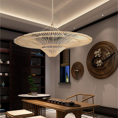 Hand-Woven Rattan Pendant Light - Large Boho Hat Chandelier for Home