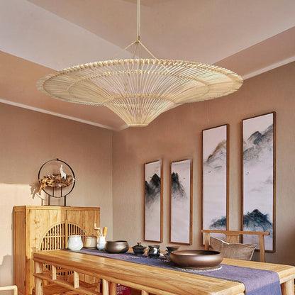 Hand-Woven Rattan Pendant Light - Large Boho Hat Chandelier for Home