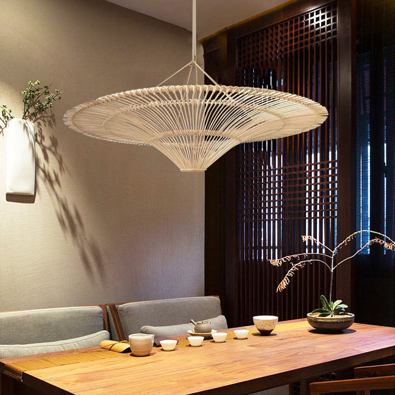 Hand-Woven Rattan Pendant Light - Large Boho Hat Chandelier for Home