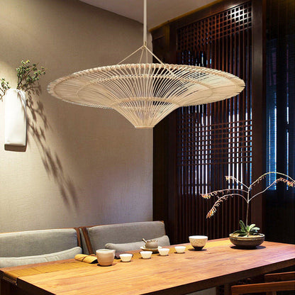 Hand-Woven Rattan Pendant Light - Large Boho Hat Chandelier for Home