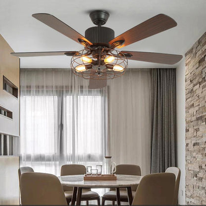 52" Caged Indoor Ceiling Fan with 5 Blade Metal Rustic