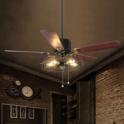 52" Caged Indoor Ceiling Fan with 5 Blade Metal Rustic