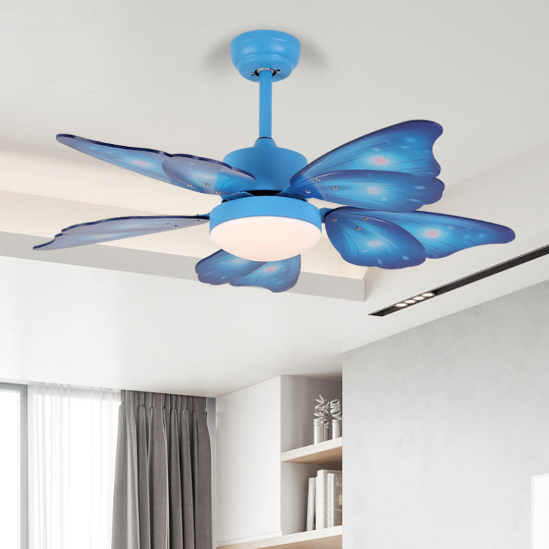 LED Acrylic Ceiling Fans Kids Pink/Blue 5 Butterfly Wing Blades Bedroom 42" Wide