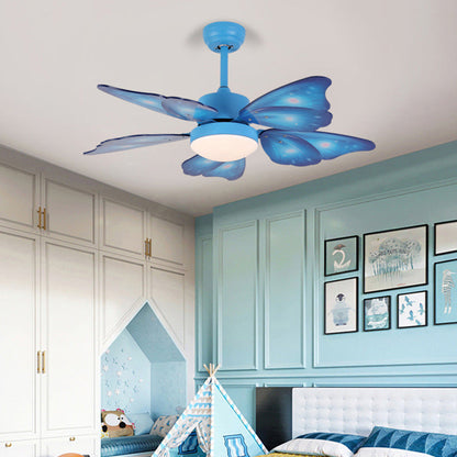 LED Acrylic Ceiling Fans Kids Pink/Blue 5 Butterfly Wing Blades Bedroom 42" Wide