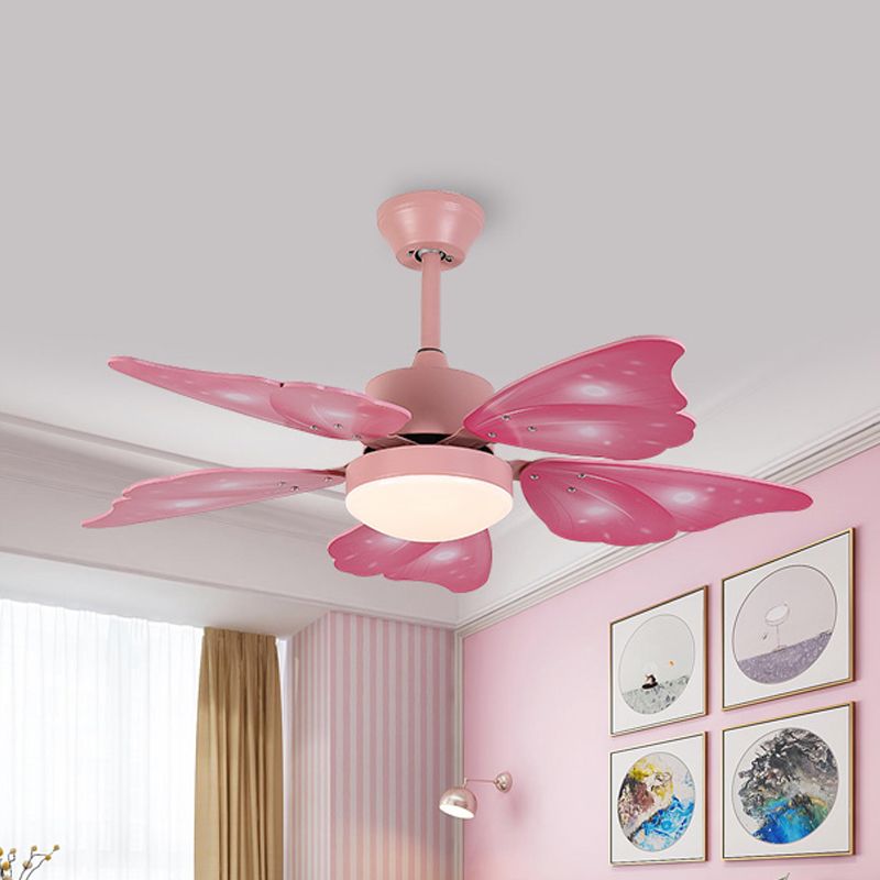 LED Acrylic Ceiling Fans Kids Pink/Blue 5 Butterfly Wing Blades Bedroom 42" Wide
