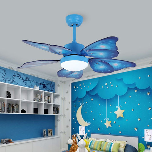 LED Acrylic Ceiling Fans Kids Pink/Blue 5 Butterfly Wing Blades Bedroom 42" Wide-[Modern pendant lighting for bedroom and living space]-Demolights UK
