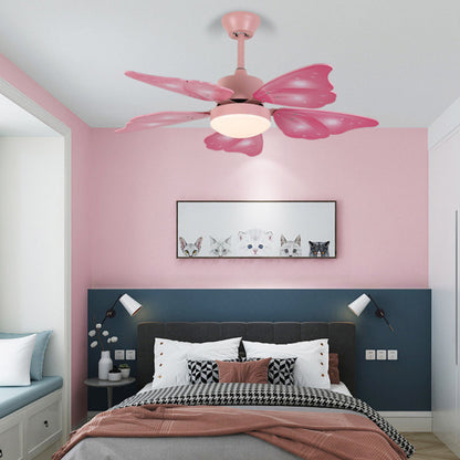 LED Acrylic Ceiling Fans Kids Pink/Blue 5 Butterfly Wing Blades Bedroom 42" Wide
