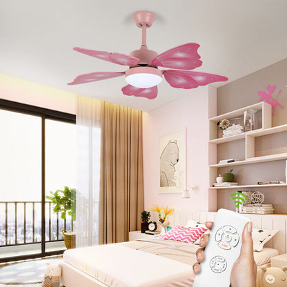 LED Acrylic Ceiling Fans Kids Pink/Blue 5 Butterfly Wing Blades Bedroom 42" Wide