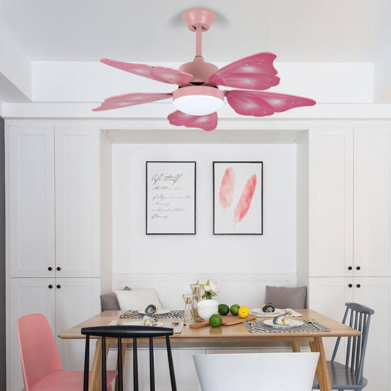 LED Acrylic Ceiling Fans Kids Pink/Blue 5 Butterfly Wing Blades Bedroom 42" Wide