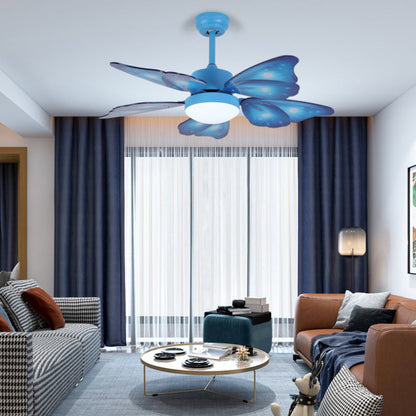 LED Acrylic Ceiling Fans Kids Pink/Blue 5 Butterfly Wing Blades Bedroom 42" Wide