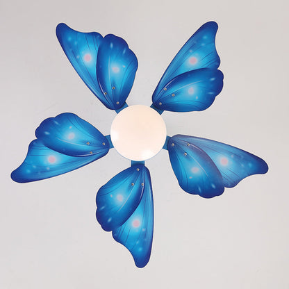 LED Acrylic Ceiling Fans Kids Pink/Blue 5 Butterfly Wing Blades Bedroom 42" Wide