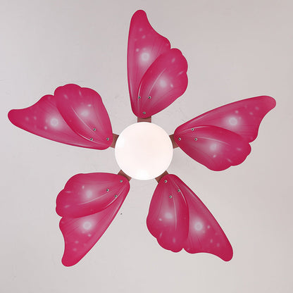 LED Acrylic Ceiling Fans Kids Pink/Blue 5 Butterfly Wing Blades Bedroom 42" Wide