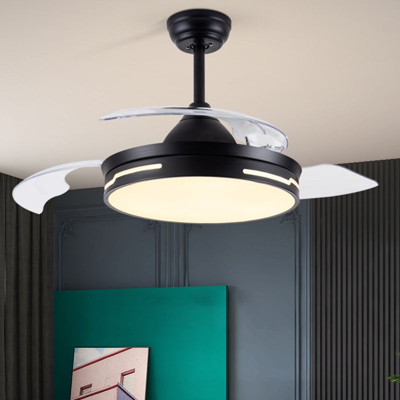 Drum Interior LED Ceiling Fan Fixture in Black / White-[Modern pendant lighting for bedroom and living space]-Demolights UK