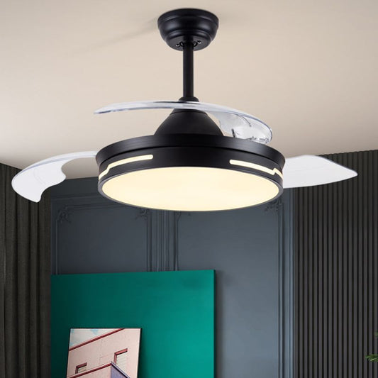 Drum Interior LED Ceiling Fan Fixture in Black / White-[Modern pendant lighting for bedroom and living space]-Demolights UK