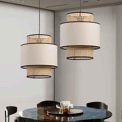 Linen Lampshade Rattan Weaving Pendant Lights