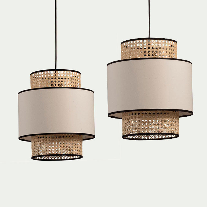 Linen Lampshade Rattan Weaving Pendant Lights-[Modern pendant lighting for bedroom and living space]-Demolights UK