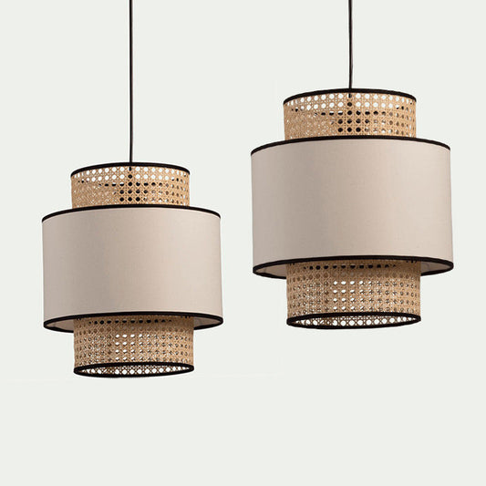 Linen Lampshade Rattan Weaving Pendant Lights-[Modern pendant lighting for bedroom and living space]-Demolights UK