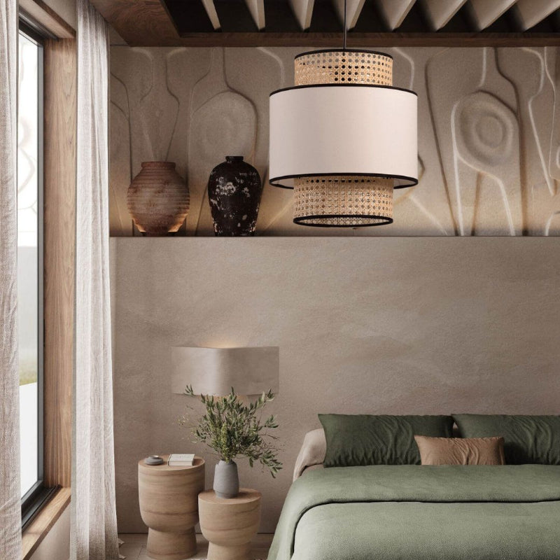 Linen Lampshade Rattan Weaving Pendant Lights
