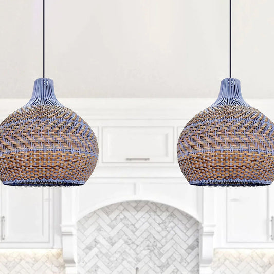 Blue Rattan Dome Pendant Lights-[Modern pendant lighting for bedroom and living space]-Demolights UK