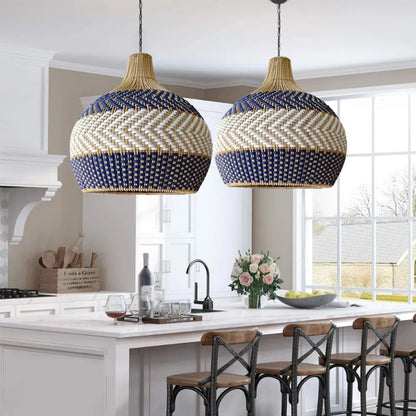Handwoven Blue White Rattan Pendant Light Design Trends-[Modern pendant lighting for bedroom and living space]-Demolights UK