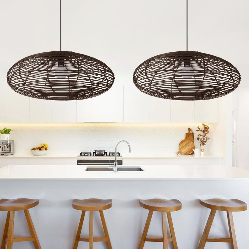 Oval Rattan Pendant Light For Kitchen Island-[Modern pendant lighting for bedroom and living space]-Demolights UK