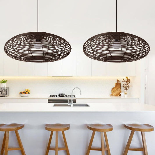 Oval Rattan Pendant Light For Kitchen Island-[Modern pendant lighting for bedroom and living space]-Demolights UK