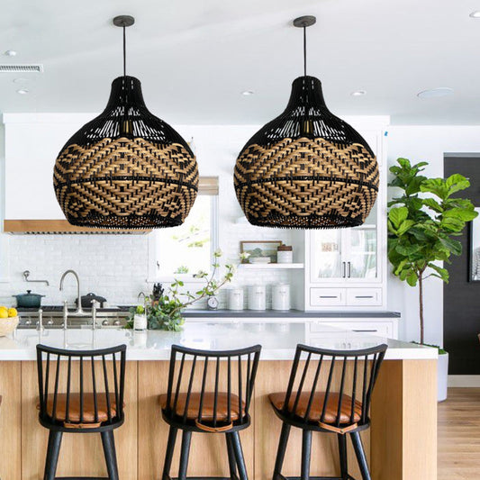 Beach Rattan Pendant Light for Kitchen Island-[Modern pendant lighting for bedroom and living space]-Demolights UK