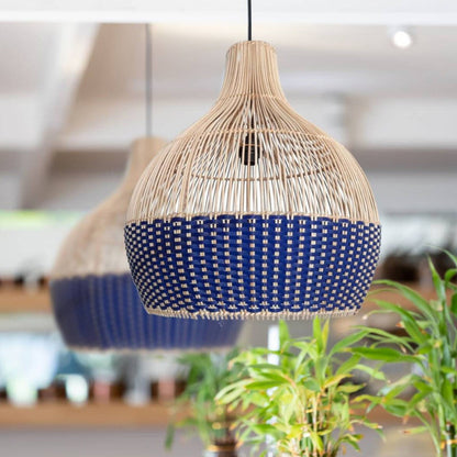 Classic Blue Rattan Pendant Light Woven Lampshade-[Modern pendant lighting for bedroom and living space]-Demolights UK
