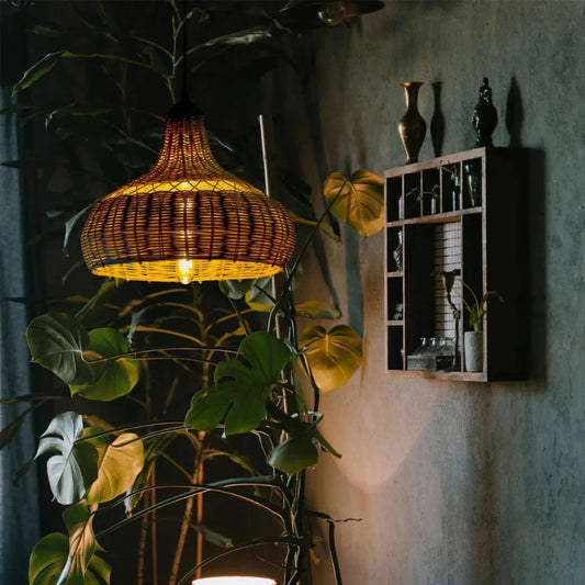 Rattan Patio Pendant Light Bohemian Lampshade-[Modern pendant lighting for bedroom and living space]-Demolights UK