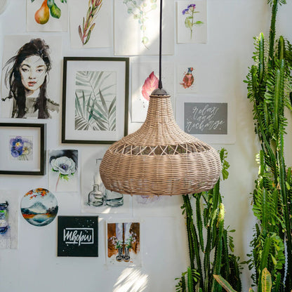 Rattan Patio Pendant Light Bohemian Lampshade