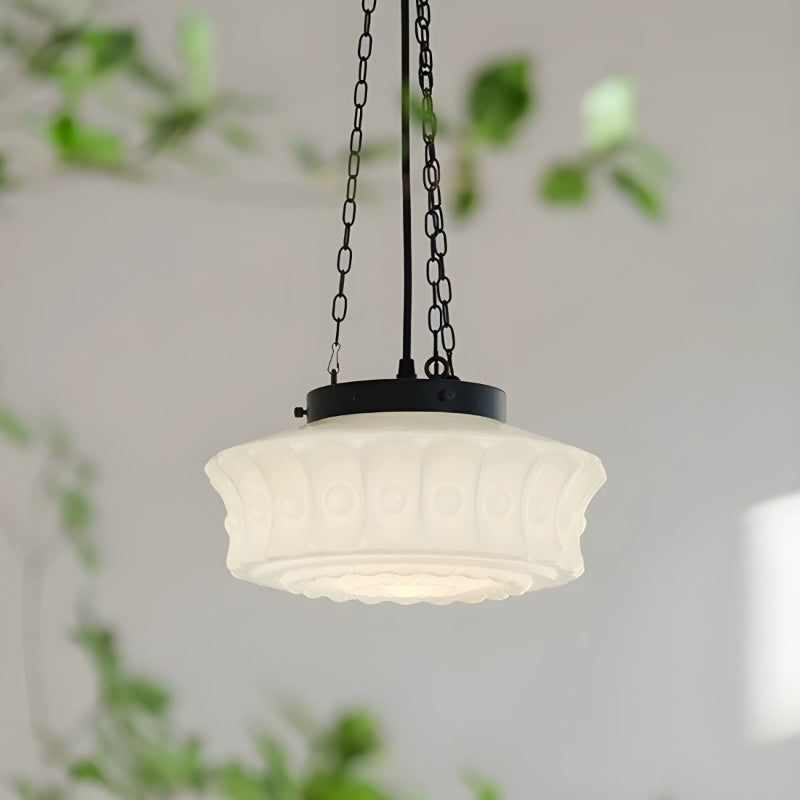 White Glass Vintage Round Pendant Light