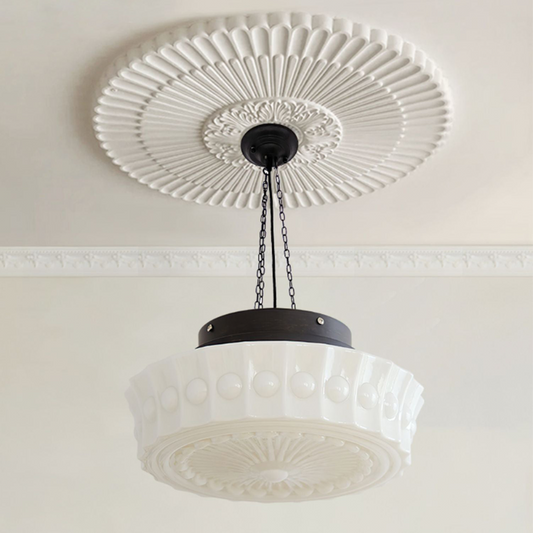 White Glass Vintage Round Pendant Light-[Modern pendant lighting for bedroom and living space]-Demolights UK