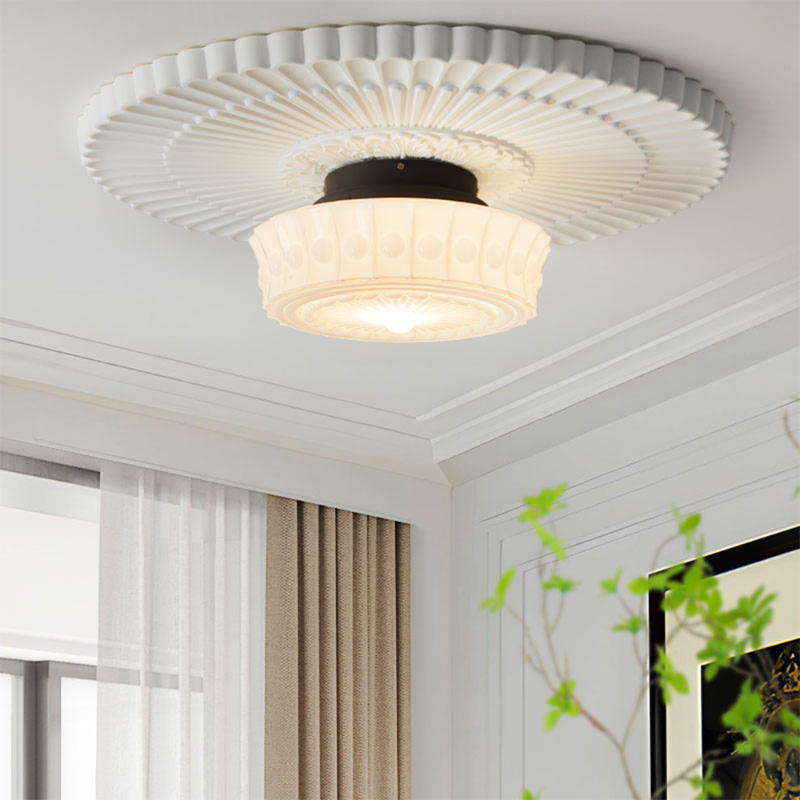 Vintage Hobnail Milk Glass Flush Mount - Retro Art Deco Ceiling Light