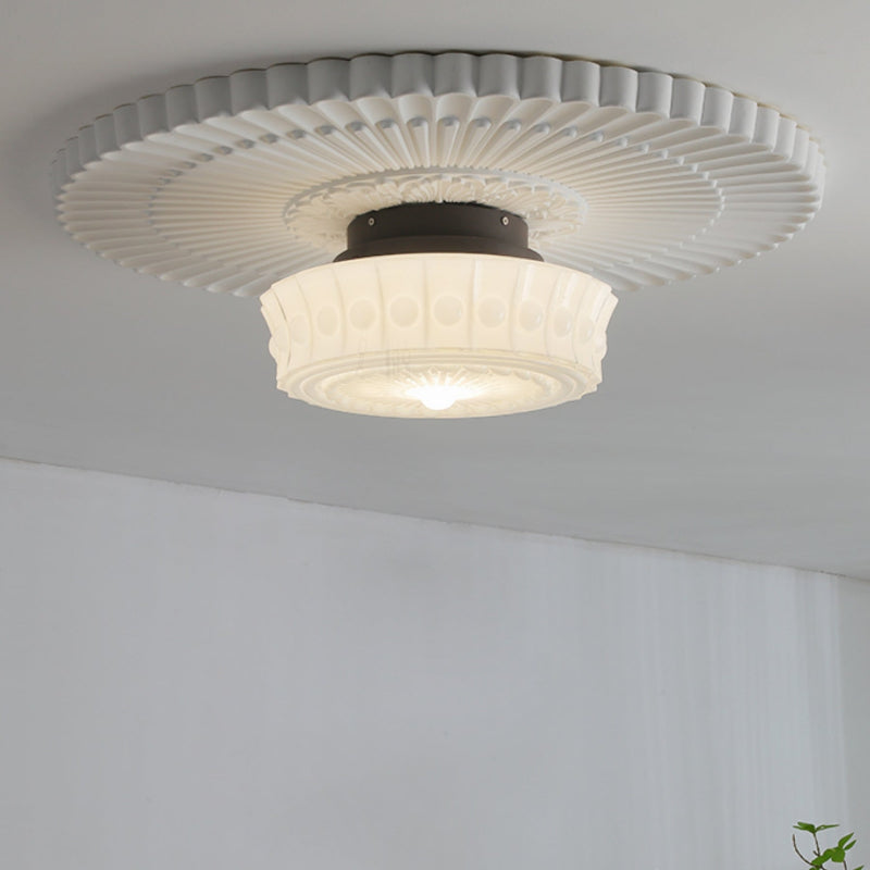 Vintage Hobnail Milk Glass Flush Mount - Retro Art Deco Ceiling Light