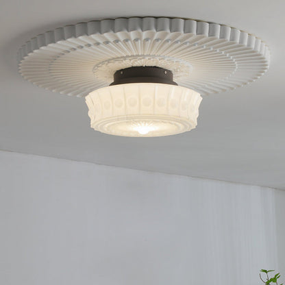 Vintage Hobnail Milk Glass Flush Mount - Retro Art Deco Ceiling Light