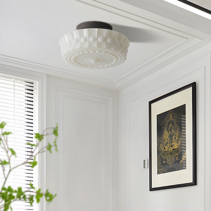 Vintage Hobnail Milk Glass Flush Mount - Retro Art Deco Ceiling Light