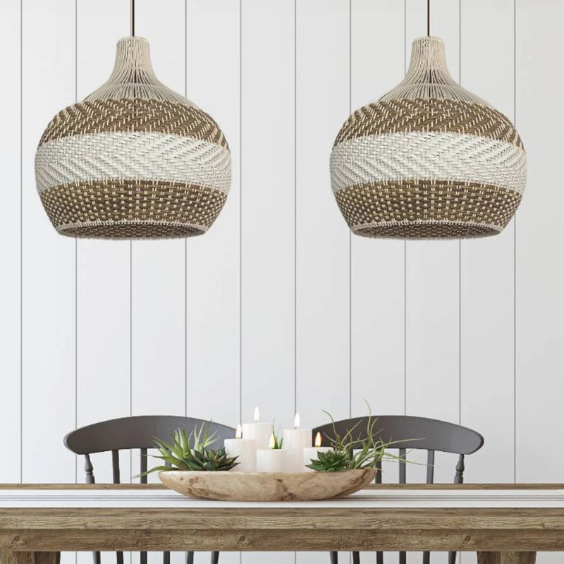 White Rattan Pendant Light Interior Decor-[Modern pendant lighting for bedroom and living space]-Demolights UK
