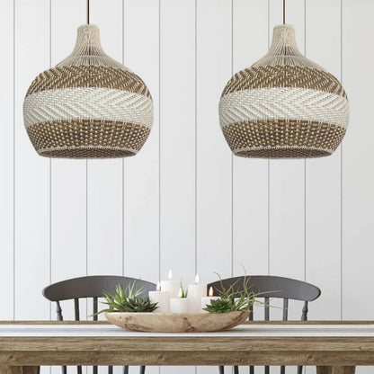 White Rattan Pendant Light Interior Decor-[Modern pendant lighting for bedroom and living space]-Demolights UK