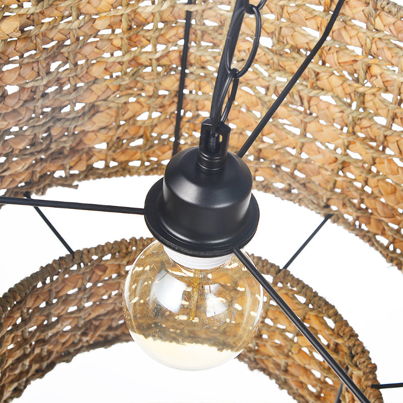 Natural Rattan Drum Hanging Pendant Light