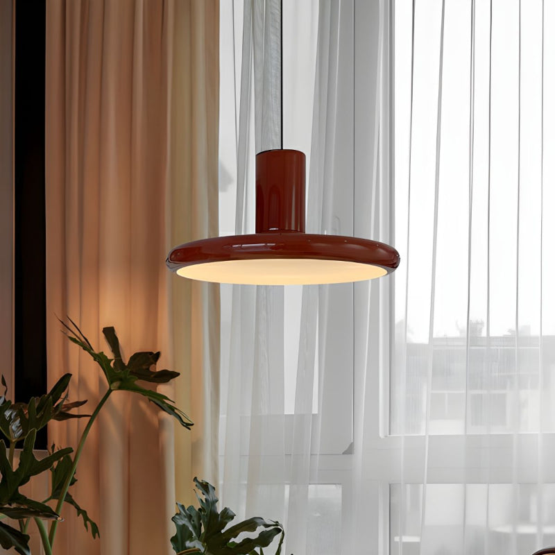 Vintage Red Metal Saucer Pendant Light
