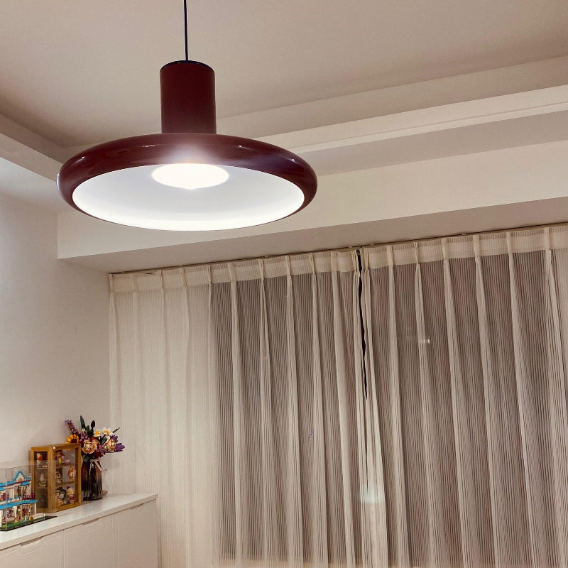 Vintage Red Metal Saucer Pendant Light