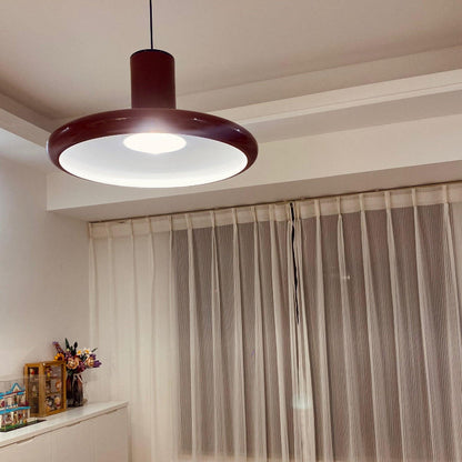Vintage Red Metal Saucer Pendant Light