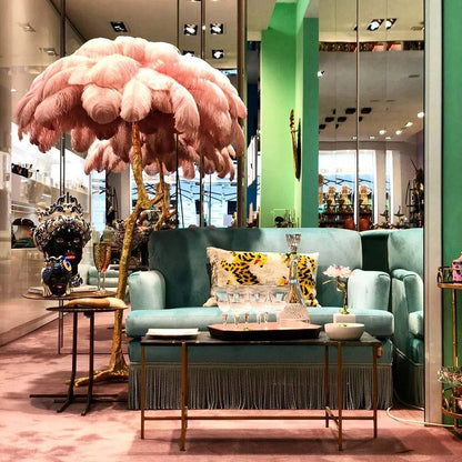 Luxury Ostrich Feather Brass Floor Lamp