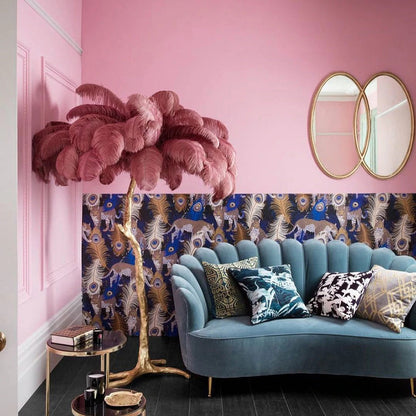 Luxury Ostrich Feather Brass Floor Lamp