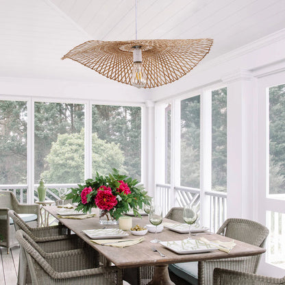 Creative Bamboo Weaving Straw Hat Shape Pendant Light