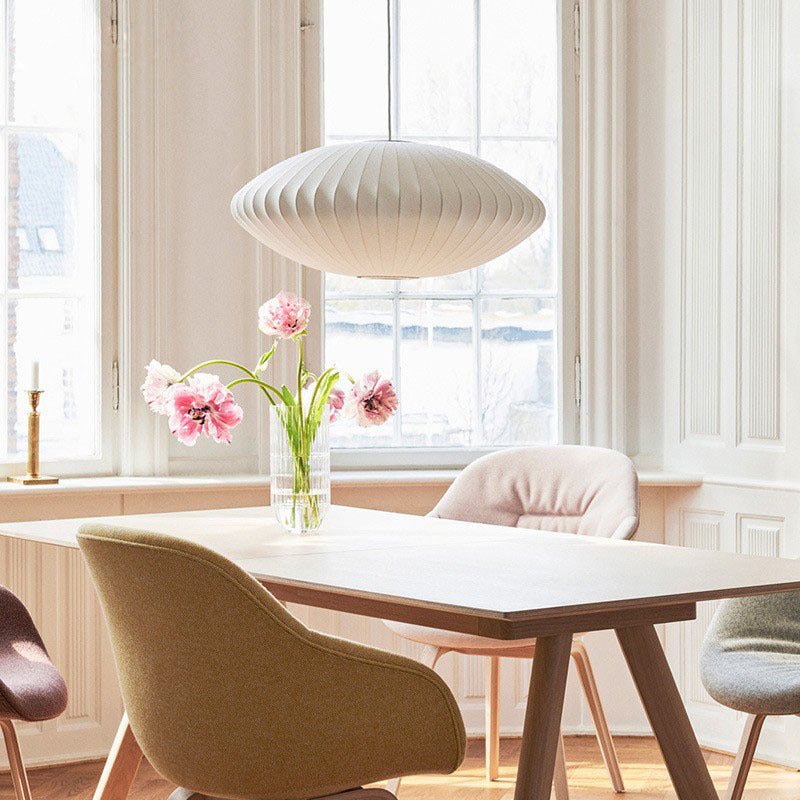 Mid-Century Modern Silk Bubble Pendant Light - Saucer Shape