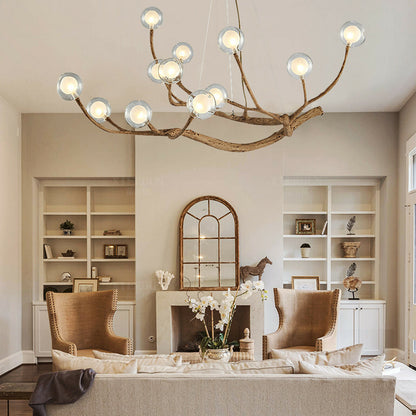 Organic Branch Chandelier - Modern Tree Branch Light with Glass Globes